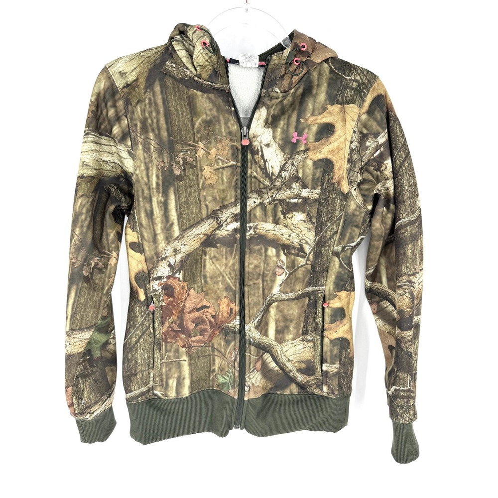 Under Armour Womens Camo Full Zip Hoodie‎ Pink Logo Fleece Sweatshirt Small
